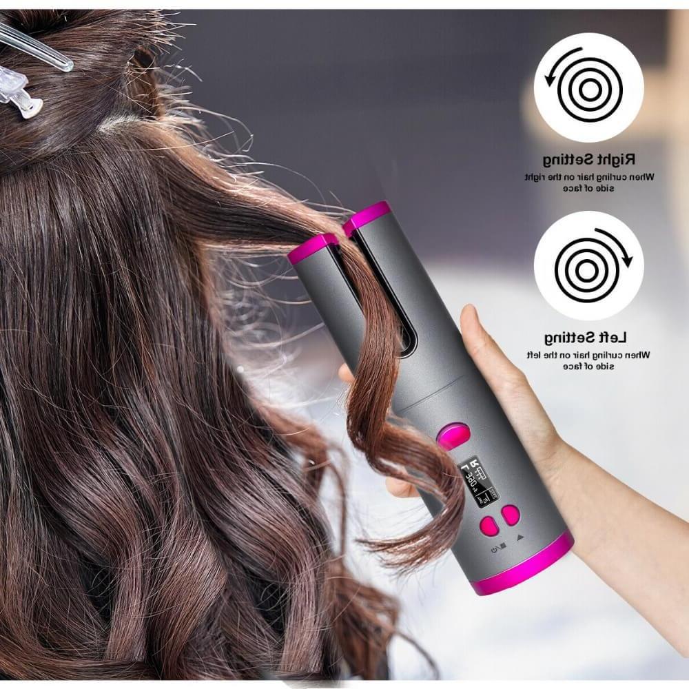 cordless automatic hair curler,  ceramic rotating curling wand,  auto curling iron with LCD,  portable hair curler with timer,  wireless curling wand,  professional curling tool for long-lasting curls,  cordless ceramic hair curler