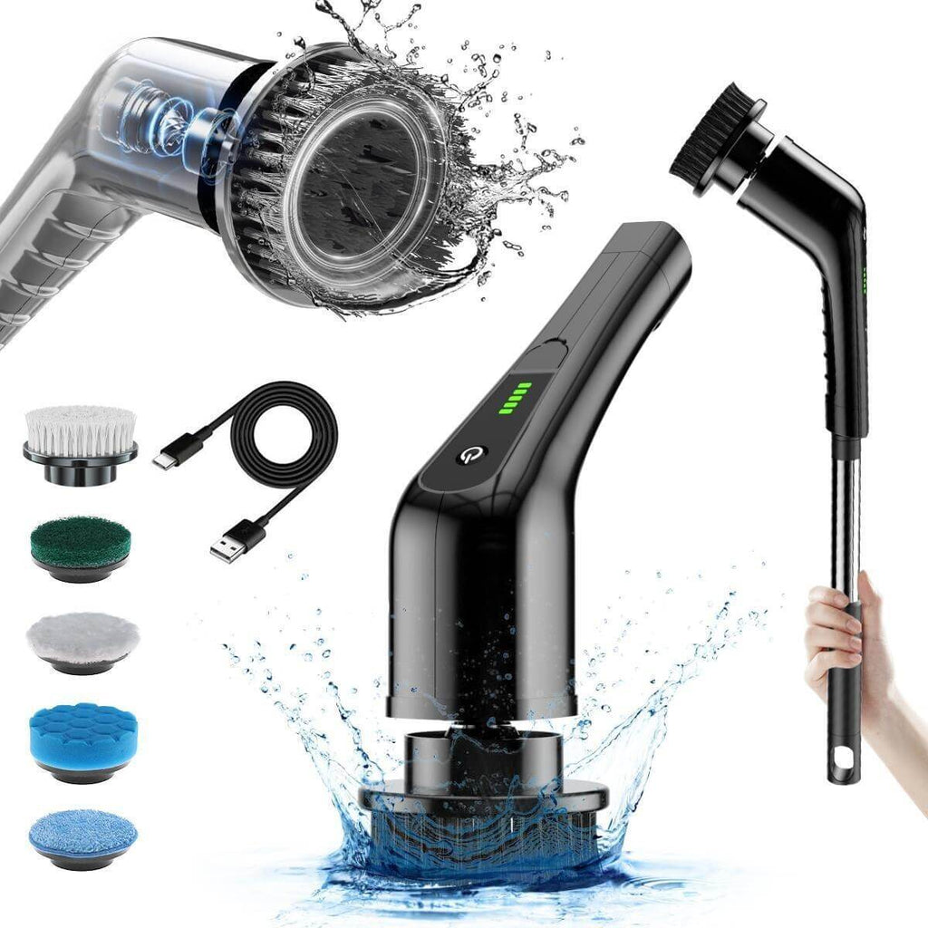 electric spin scrubber cordless with 8-in-1 telescopic handle extended up to 58 inches