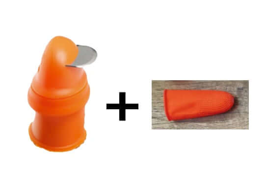Silicone thumb knife protector and finger guard for safe cutting. Ideal gardening tool for efficient and safe blade handling.