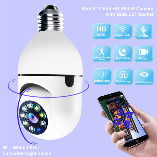 1080P WiFi Bulb Camera | 4X Zoom | E27 Socket | 360° Panoramic View | 5G & 2.4G WiFi | Motion Detection Alarm | Two-Way Audio | Home Security Camera