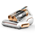 Mattress Vacuum Cleaner 16KPa UV-C Ultrasonic with transparent dust container and ergonomic design.
