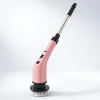 Electric Spin Scrubber Cordless Powerful Effortless Cleaning in pink color with ergonomic design and brush head.