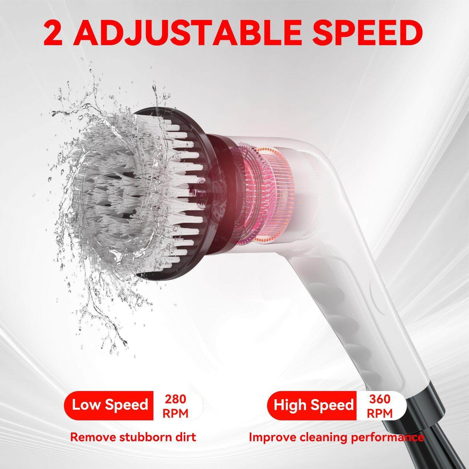 electric spin scrubber cordless folded with telescopic handle retracted for easy storage